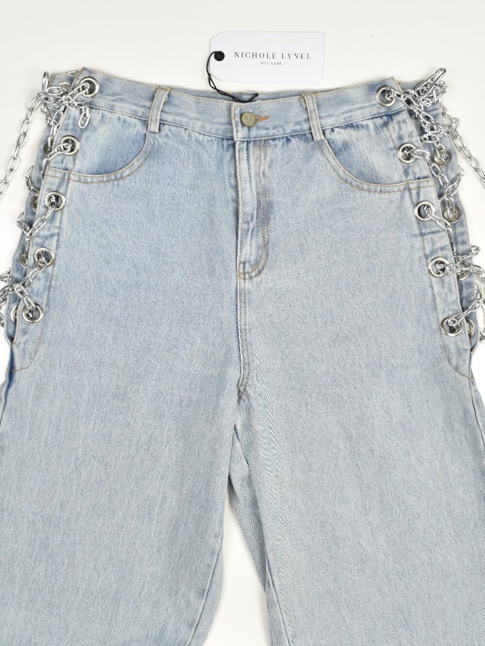 Nichole Lynel Chain Embellished High Rise Jeans NEW - L - Picture 4 of 9